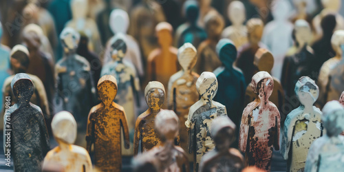 Multicolored Wooden Figures Crowd Concept photo