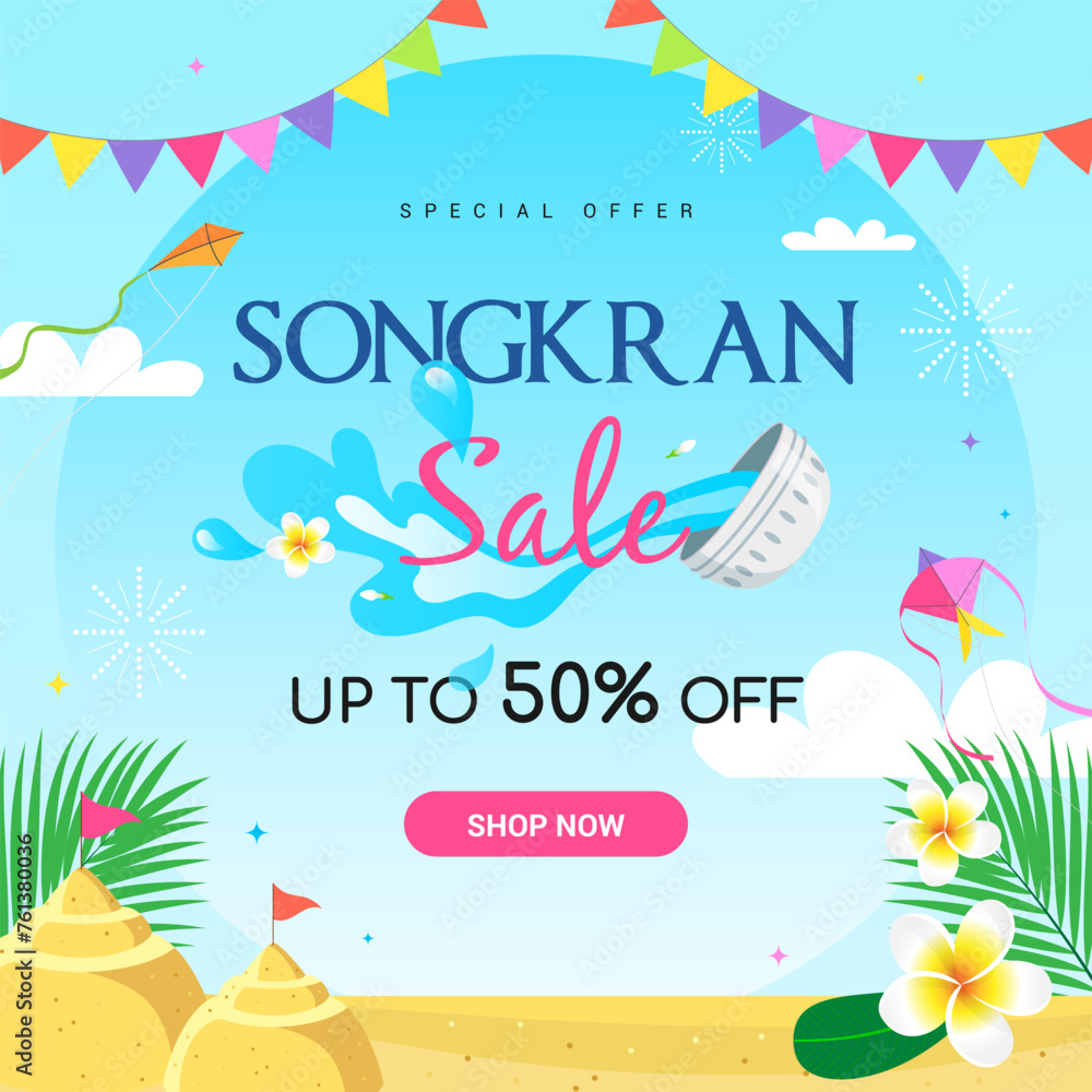 Songkran sale promotion vector illustration. Thai New Year Holidays