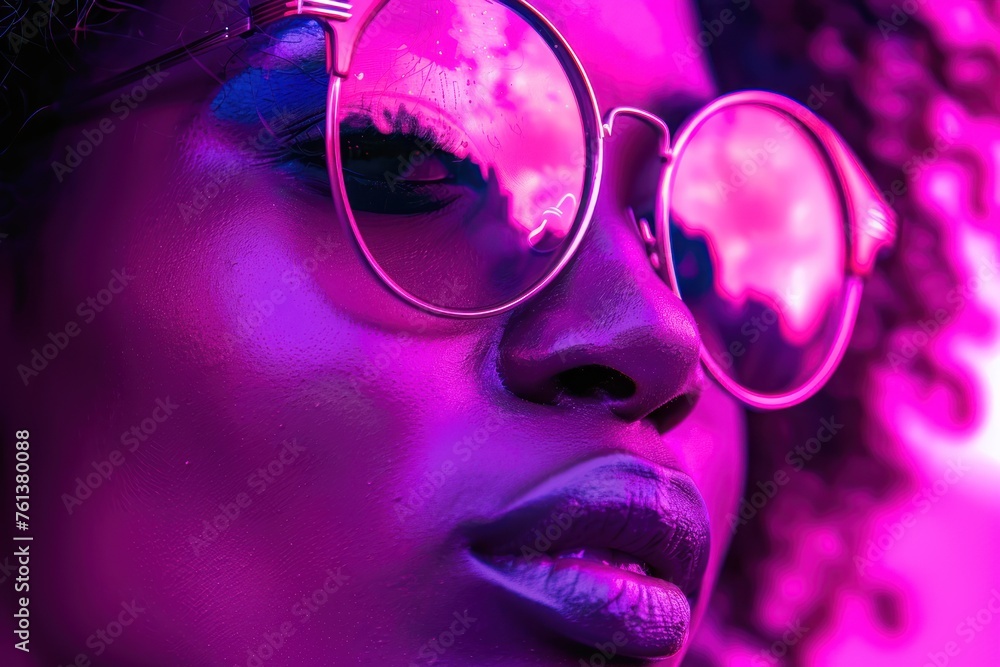 young black woman wearing sunglass modern picture vivid magenta colors young black woman wearing sunglass modern picture vivid magenta colors