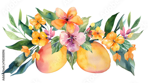 watercolor illustration of mango tropical fruits photo