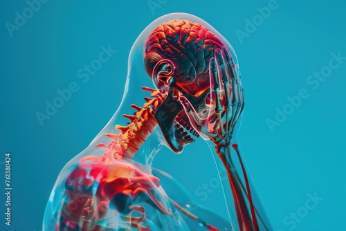 Anatomy of a human with head pain isolated on bright blue background