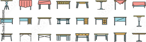 Table icon outline vector. Wooden desk. Office furniture thin line color flat isolated