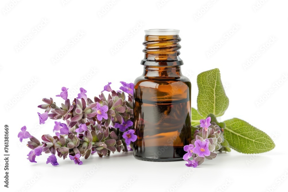 Clary sage essential oil isolated on white background Clary sage essential oil isolated on white background