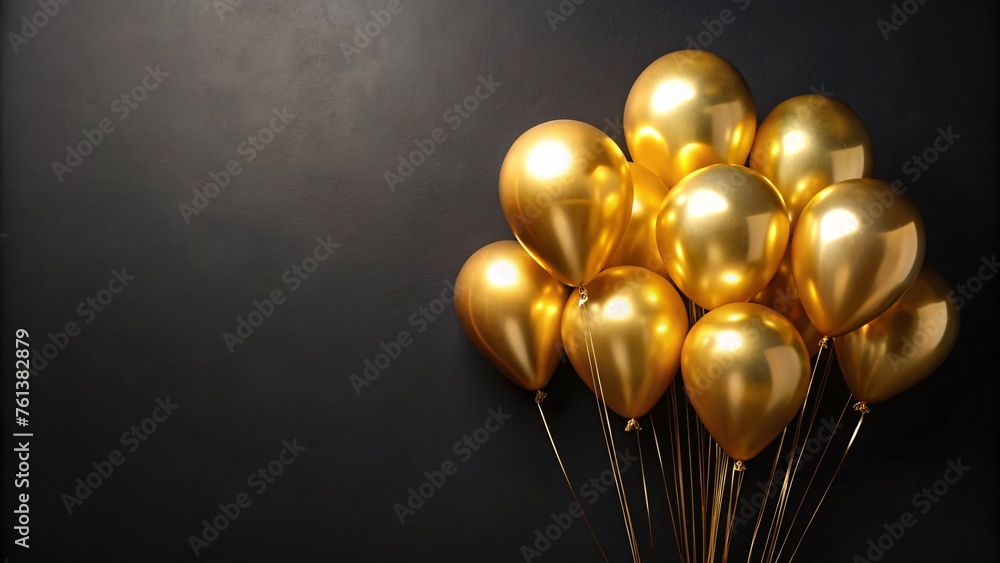 Gold balloons on black background. 3d rendering, 3d illustration. Gold balloons on black background. 3d rendering, 3d illustration.