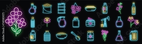 Canola icons set outline vector. Seed rapeseed. Cuisine oil neon color isolated