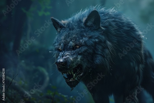 a warewolf on blured dark forest background