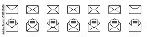Mail envelope icon set. Line mail collection. Email envelope editable stroke