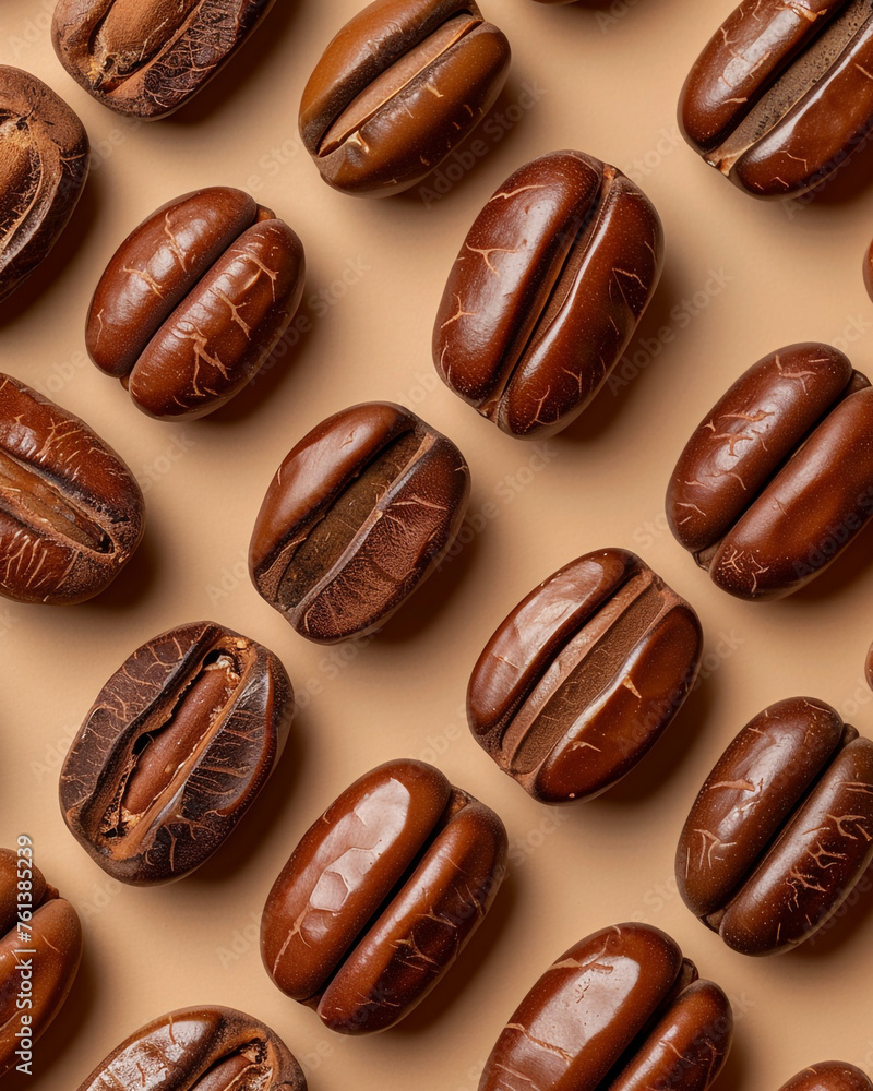 commercial stock flat lay photo of jojoba beans against light tan background сreated with Generative Ai commercial stock flat lay photo of jojoba beans against light tan background сreated with Generative Ai