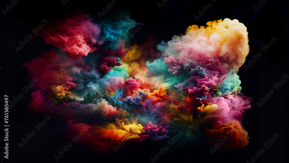 Colorful burst of abstract artistic design in dynamic motion. Isolated on black background