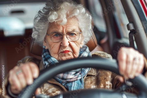 Photo portrait angry lady hold steering wheel driving lesson