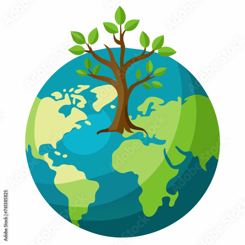  earth day tree on green earth on white isolate background