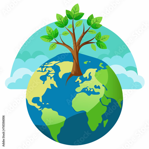  earth day tree on green earth on white isolate background