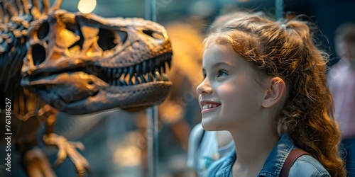 Students learning about ancient creatures together at a prehistoric museum's dinosaur exhibit. Concept Ancient Creatures, Prehistoric Museum, Dinosaur Exhibit, Student Learning © Anastasiia