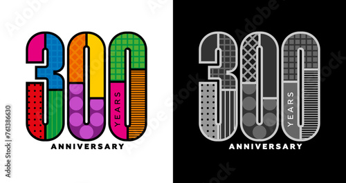 300th anniversary, 300th anniversary logo set, bicentennial, colorful logo for celebration, invitations, congratulations, web template, flyer and booklet, retro photo