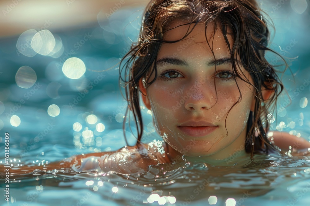 Close up of caucasian woman in the swiming pool, relaxing, spa Close up of caucasian woman in the swiming pool, relaxing, spa