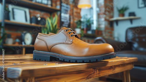 Brown Shoes on Wooden Table