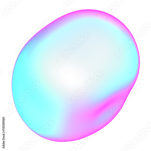 The large, colorful, abstract, bubble 3D object with a blue and pink hue