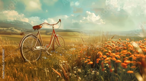 A scenic bicycle ride through a picturesque summer landscape  freedom and adventure in the air. 