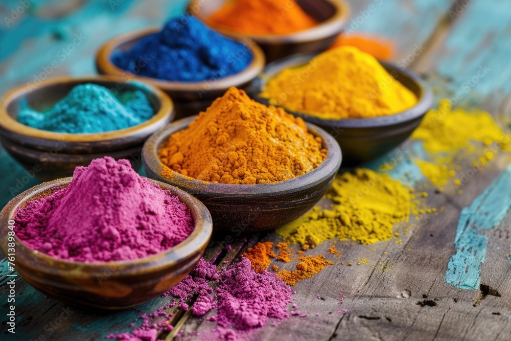 Happy Holi Banner with Explosion Color in Pots, Holi Festival Banner with Variety of Color Powder Happy Holi Banner with Explosion Color in Pots, Holi Festival Banner with Variety of Color Powder