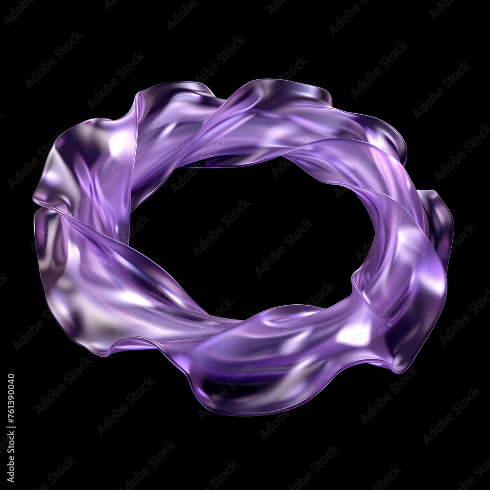 purple matte plastic wavy thin 3D hoop, surface scattering, blurred matte translucency and refraction, internal glowing, wavy, isolated on black background сreated with Generative Ai purple matte plastic wavy thin 3D hoop, surface scattering, blurred matte translucency and refraction, internal glowing, wavy, isolated on black background сreated with Generative Ai
