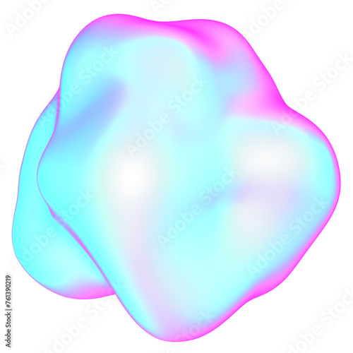 The large, colorful, abstract, bubble 3D object with a blue and pink hue