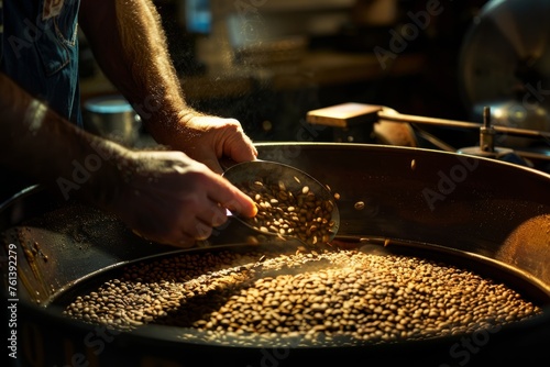 Expert Roaster Agitating Coffee Beans for Even Roasting