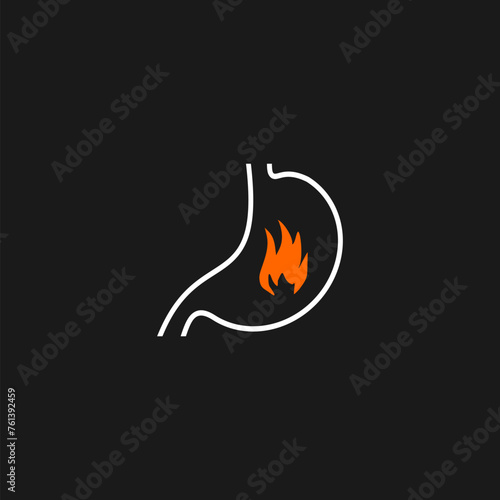 Sign stomach with stomach gas and gastric acid  isolated on black background