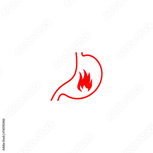 Stomach burn. Gastritis and acid reflux, indigestion and stomach pain problems icon on white background