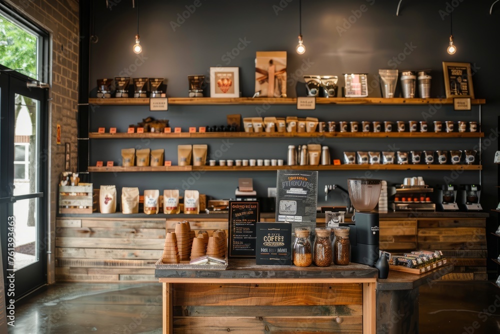 Locally Sourced Coffee Beans and Handcrafted Accessories Display