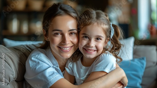 Woman Holding Little Girl in Her Arms