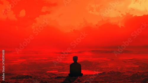 Red Sky Surreal Person Illustration