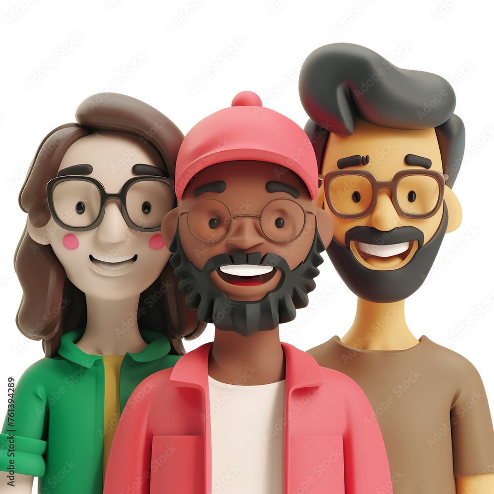 Simple Cartoon 3D illustration of smiling people close up portrait on white background сreated with Generative Ai Simple Cartoon 3D illustration of smiling people close up portrait on white background сreated with Generative Ai