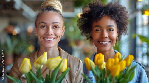 Two Women Holding Flowers