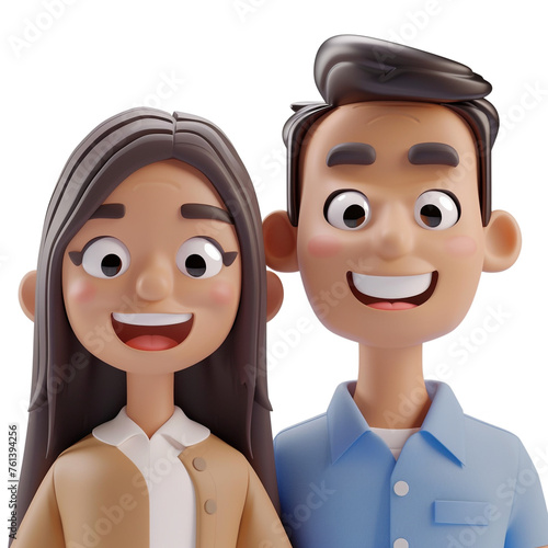 Simple Cartoon 3D illustration of smiling people close up portrait on white background сreated with Generative Ai