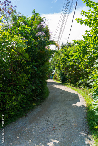 Unpaved road at  Kampong Lorong Buangkok in Singapore.