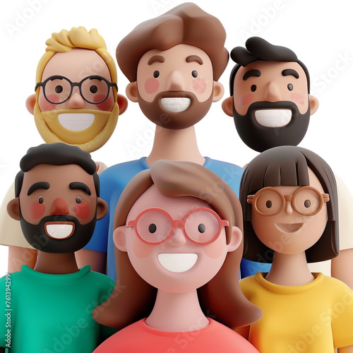 Simple Cartoon 3D illustration of smiling people close up portrait on white background сreated with Generative Ai