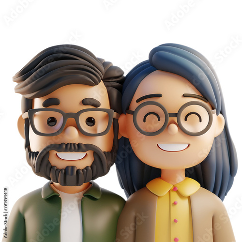 Simple Cartoon 3D illustration of smiling people close up portrait on white background сreated with Generative Ai