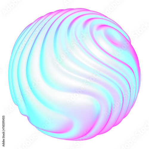 The large, colorful, abstract, bubble 3D object with a blue and pink hue