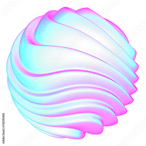 The large, colorful, abstract, bubble 3D object with a blue and pink hue