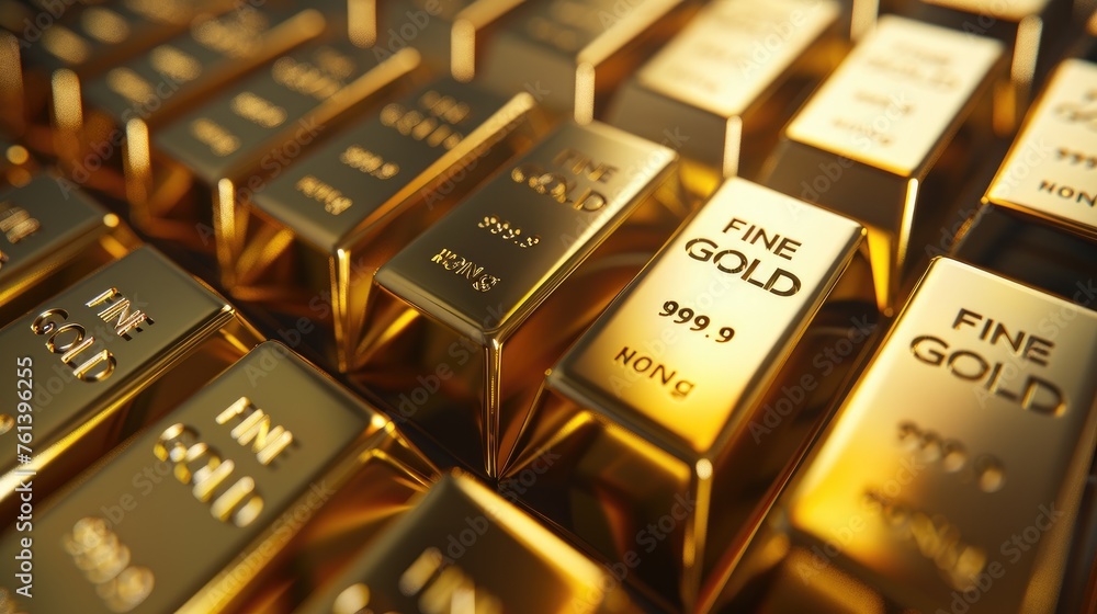 Stacks of many shiny gold bars. Stacks of many shiny gold bars.