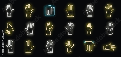 Medical gloves icons set outline vector. Care clinic. Doctor medicine neon color isolated