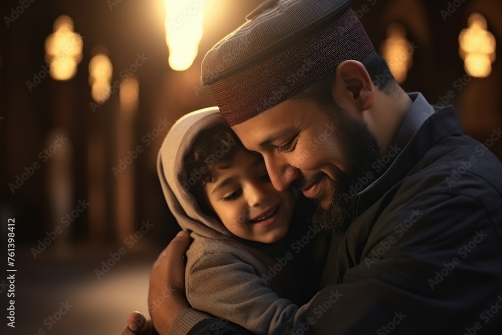 A heartwarming moment between a father and his son. Fictional character created by Generated AI. A heartwarming moment between a father and his son. Fictional character created by Generated AI.