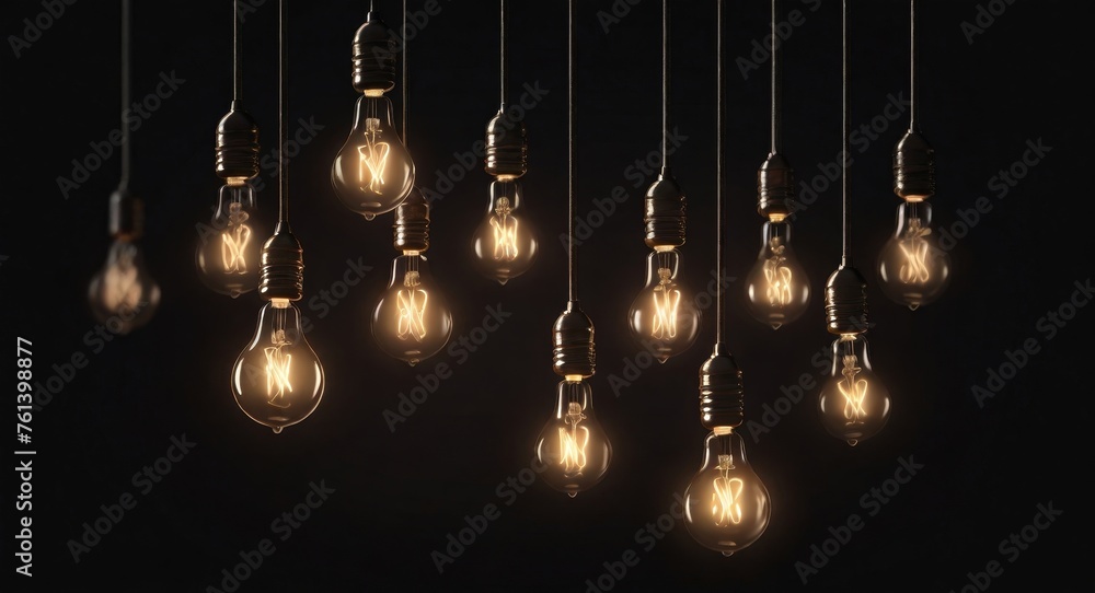 An illuminated fluorescent light bulbs on black background - obrazy, fototapety, plakaty 