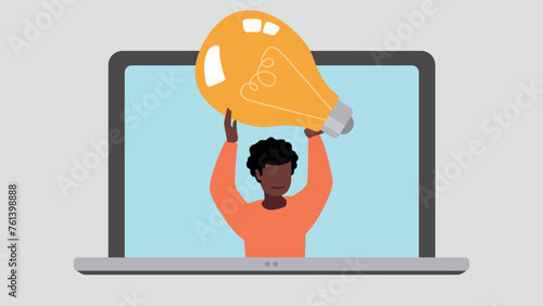 Adobe Illustrator Artwork Vector illustration of a woman having an outstanding idea in an online meeting - inspiration and innovation concept