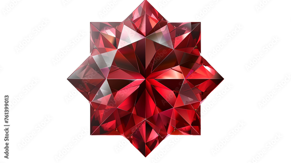 a ruby gem shaped like a star with six points isolated on transparent background, png file