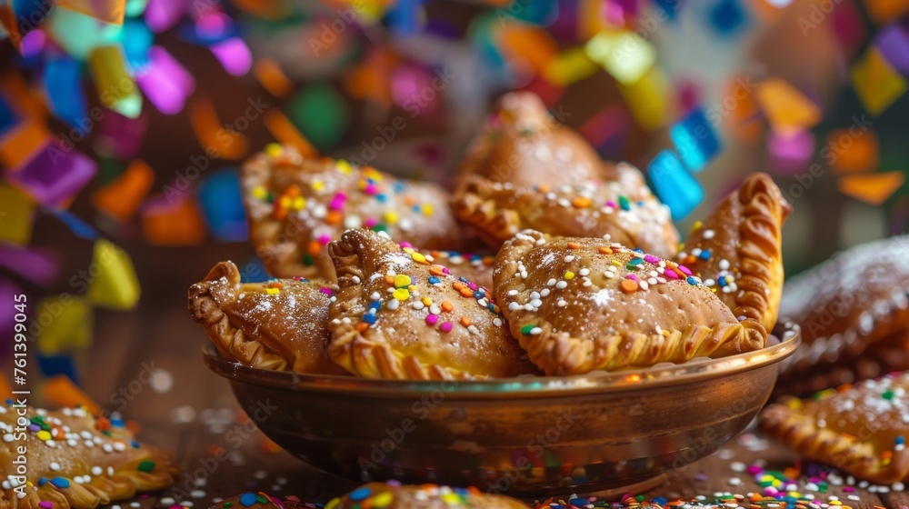 A bowl of pastries with colorful sprinkles on top