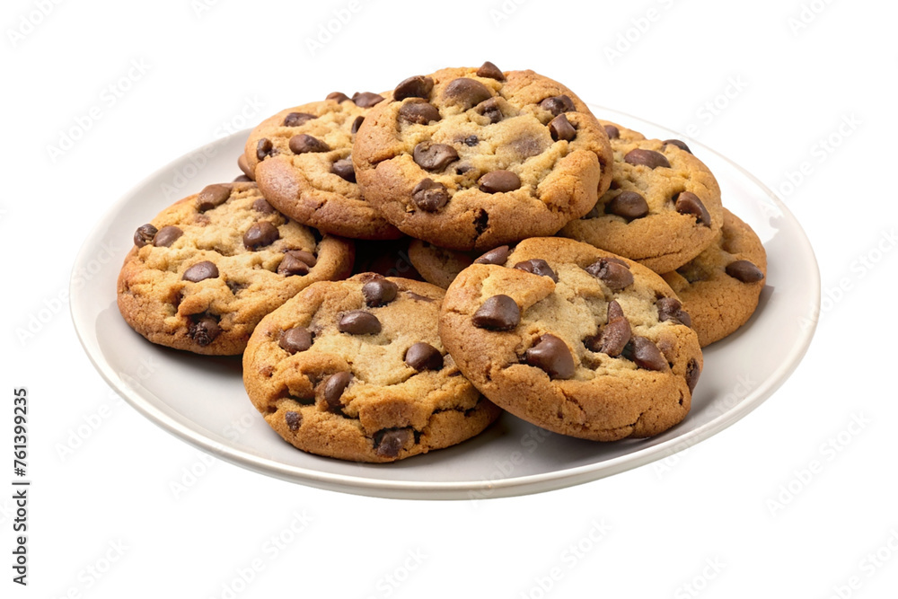 A plate of chocolate chip. isolated on transparent background.