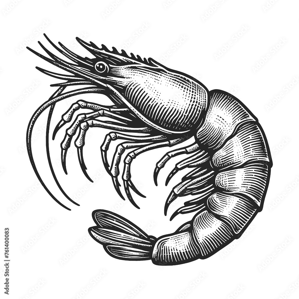 Shrimp sea Caridea animal food sketch engraving generative ai raster illustration. Scratch board imitation. Black and white image. Shrimp sea Caridea animal food sketch engraving generative ai raster illustration. Scratch board imitation. Black and white image.