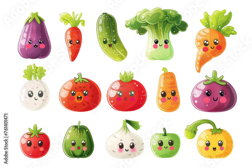 Wallpaper Mural cute vegetables characters with a smile on a white background Torontodigital.ca
