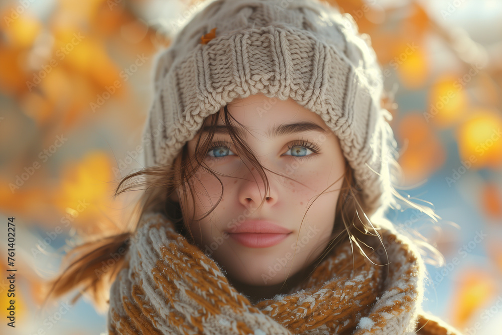 A woman with curly hair and a scarf around her neck A woman with curly hair and a scarf around her neck